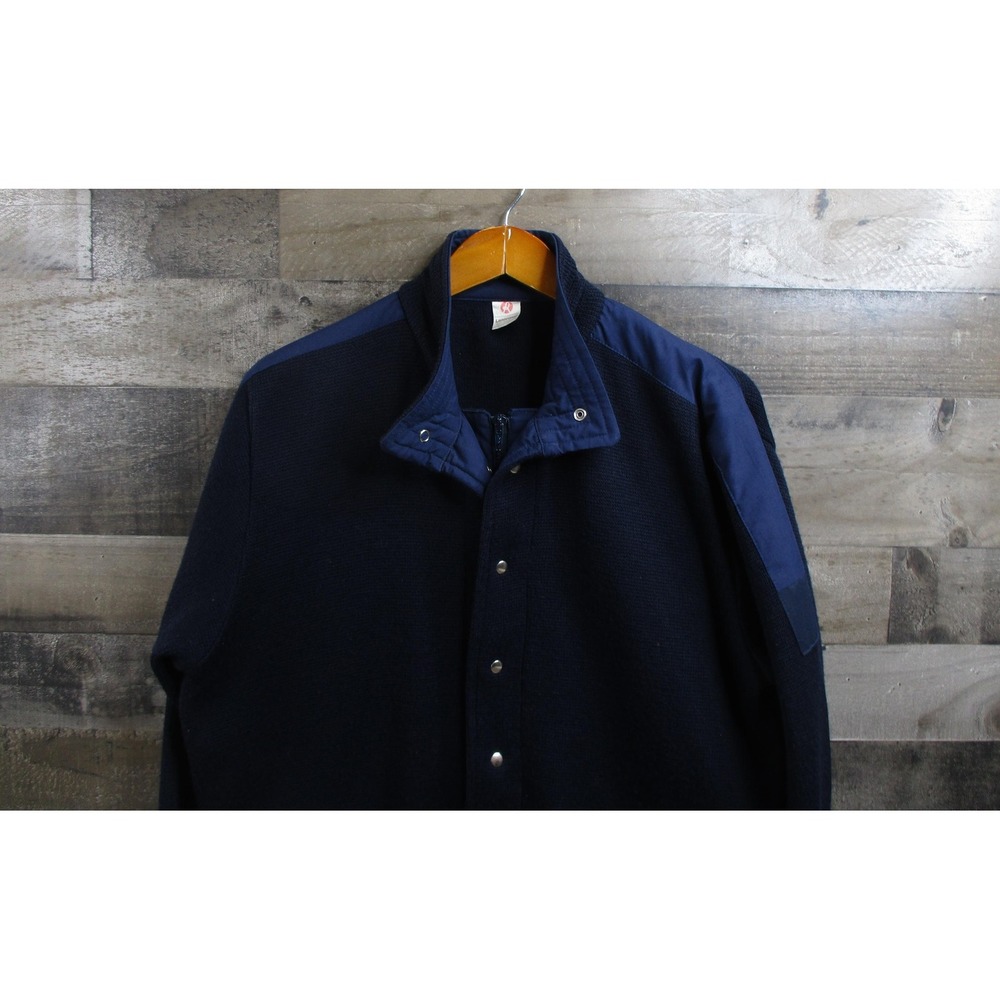 Lanerossi Jacket Mens Large Navy Wool Blend Full Zip Snap Placket Bomber Knit